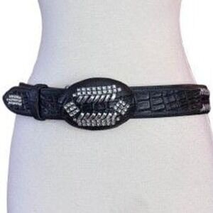 Medium Worn-in distressed‎ Black embossed silver rhinestone boho western belt